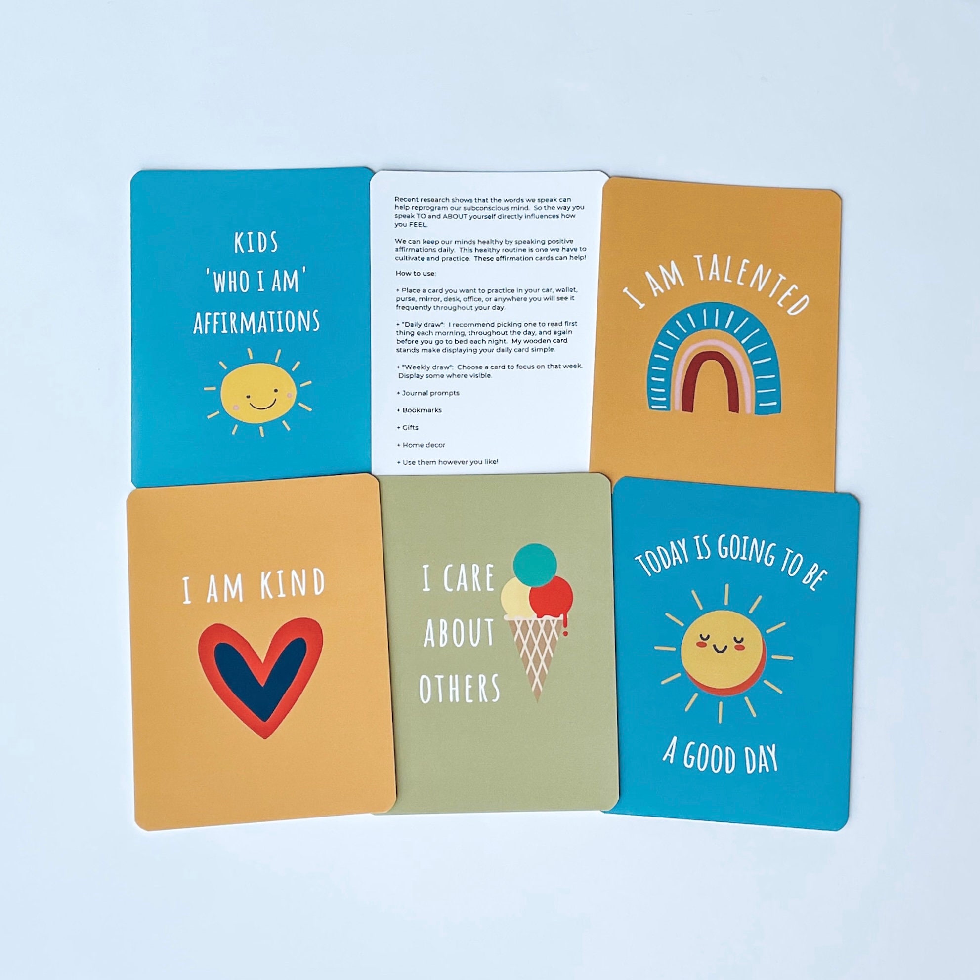 Kids Positive Affirmation Cards Set. Mindfulness gift for children to practice meditation and affirm truths.