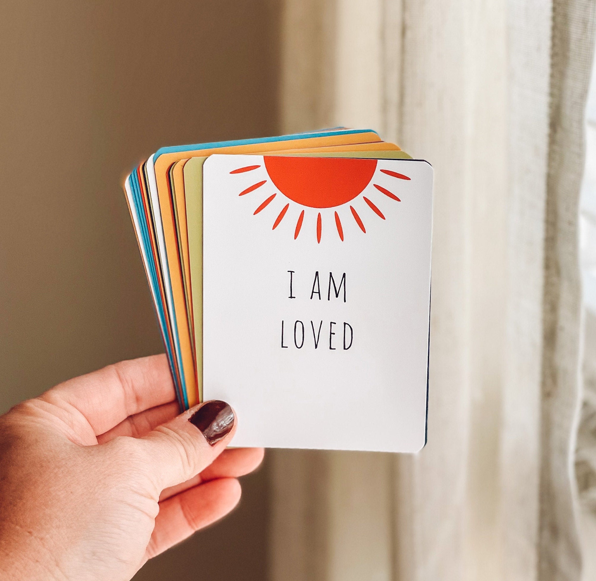 Kids Positive Affirmation Cards Set. Mindfulness gift for children to practice meditation and affirm truths.