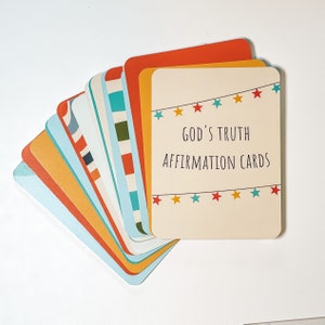 Kids Christian Affirmation Cards with individual positive affirmations. Designed for kids, rooted in scripture