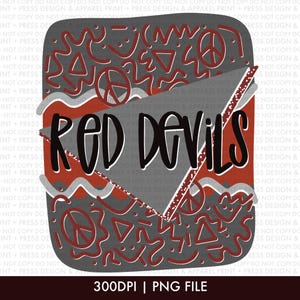 Red Devils Retro School Spirit PNG, Digital Download, T-Shirt PNG, DTF, Sublimation