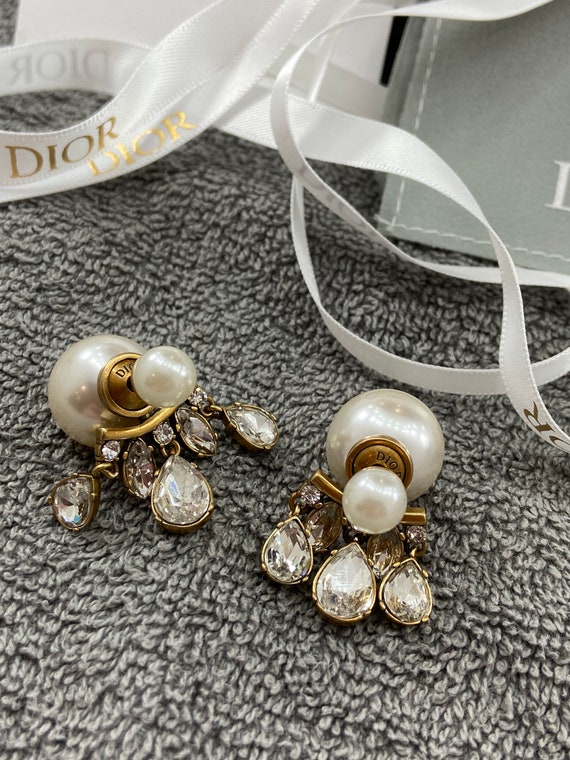 Original CHRISTIAN DIOR faux pearl & teardrop crys