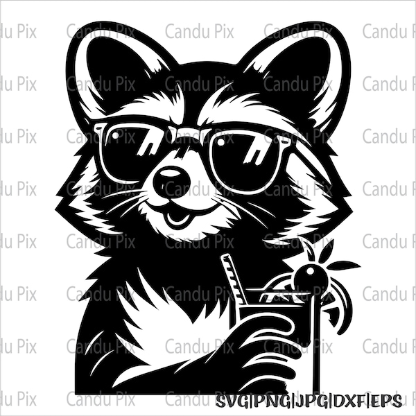 Raccoon Svg, Sunglasses Svg, Raccoon Png, Sunglasses Png, Raccoon Dxf, Sunglasses Dxf, Vacation Png, Vacation Svg, Silhouette, Vacation Svg