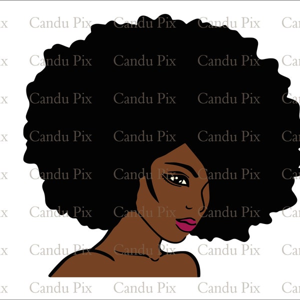 African American Afro Beautiful Woman Afro SVG & PNG, Eps, Dxf, Jpg, Vector Clipart Layer Cut by Color