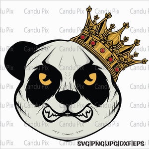 Panda King Svg, Mean Panda Svg, Panda King Png, Mean Panda Png, Arquivos Svg para Cricut, Cutfile, Crown Svg, Preto, Branco