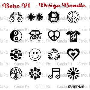 Boho Design Bundle Svg, Hippy  Svg, Boho Png, Hippy  Png,  Cricut, Boho Design Bundle Cut File