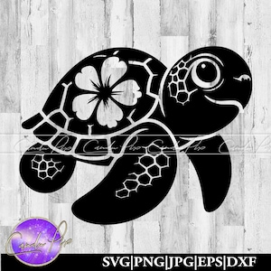 Sea Turtle Svg, Hibiscus Svg, Sea Turtle Png, Hibiscus Png, Hawaii Trip, Hawaii Svg, Vacation Svg, Tropical Flower, Svg Png Dxf Eps Jpg