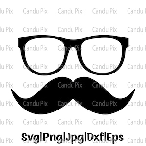 Glasses Mustache Svg,  Png, Eps, Dxf, Jpg, Vector Cute Glasses  Cut By Color Clipart