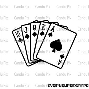 Cartes de quinte flush royale Svg, cartes de poker Svg, quinte flush royale Png, cartes de poker Png, Cricut, fichier coupe cartes quinte flush royale