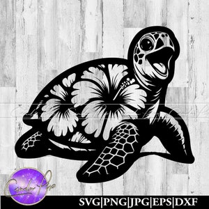 Sea Turtle Svg, Hibiscus Svg, Sea Turtle Png, Hibiscus Png, Hawaii Trip, Hawaii Svg, Vacation Svg, Tropical Flower, Svg Png Dxf Eps Jpg
