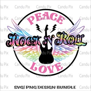 Peace Love Svg, Rock Roll Svg, Peace Love Png, Rock Roll Png, Lightning Svg, Rockstar Svg, Angel Wings Svg, Angel Wings Png