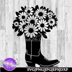 Cowboy-Stiefel-Svg, Gänseblümchen-Blumenstrauß-Svg, Cowboy-Stiefel-Png, Blumenstrauß-Png, Cowgirl-Stiefel-Svg, Western-Svg, Western-Png, Land-Png, Land-Svg,