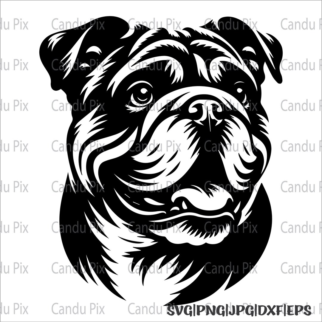 Bull Dog, Dog, Svg Png Dxf Eps Jpg, 1 Layer Cut File, Black, Silhouette ...