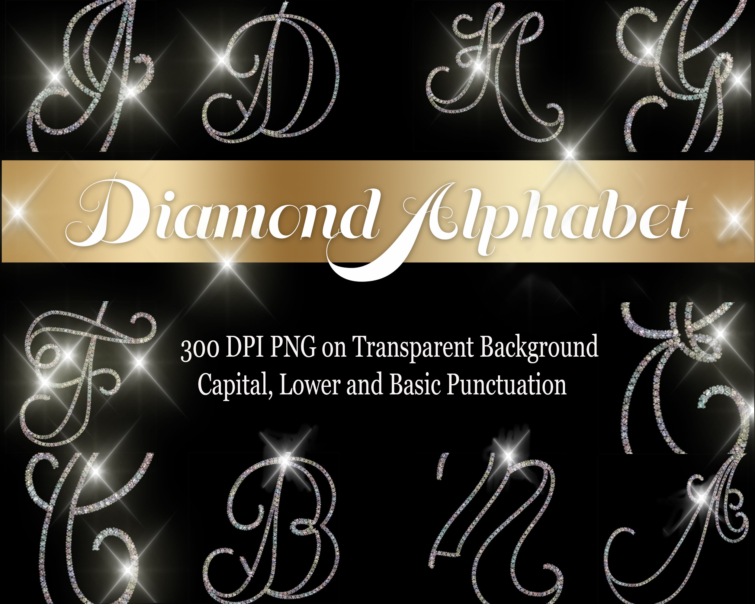 Diamond Glam Letters Alphabet Clipart, Font Clipart, Diamond Letters ...