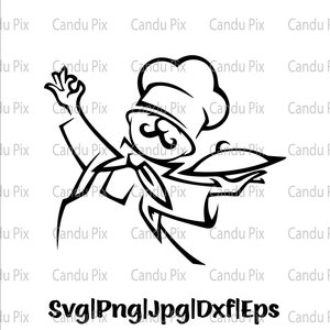 May include: Black and white line art illustration of a chef with a mustache and a chef's hat, holding a plate in one hand and giving a thumbs up with the other hand.