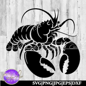 Puede incluir: Silueta negra de una langosta con sus garras levantadas. La langosta está mirando hacia el lado derecho de la imagen.