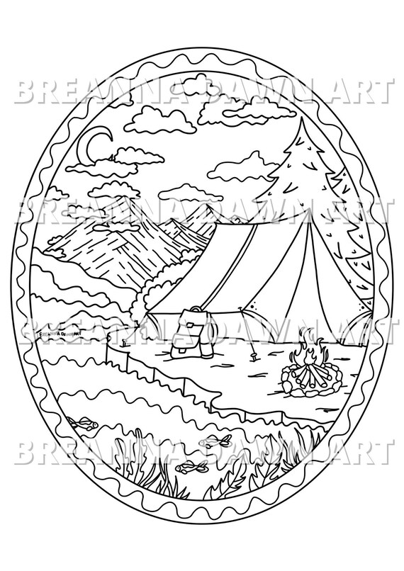 Camping Coloring Page Adult Coloring Page Printable Coloring - Etsy
