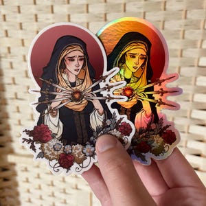 Our Lady of Sorrows Catholic Sticker | Marian Devotion Art | Waterproof Vinyl