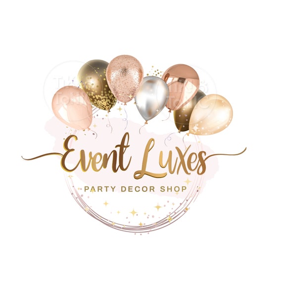 Balloon Logo Design Premade Logo Party Logo Beige and Gold Etsy