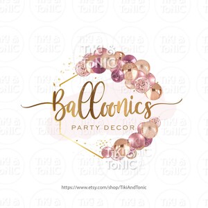 Balloon Logo Design, Balloon Garland Logo, Baloon Arch Logo, Party Decor Logo, Event Decor Logo, Party Branding Design, Rose Gold and Gold