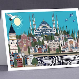 Torres, árboles y minaretes de Estambul - Tarjeta de felicitación