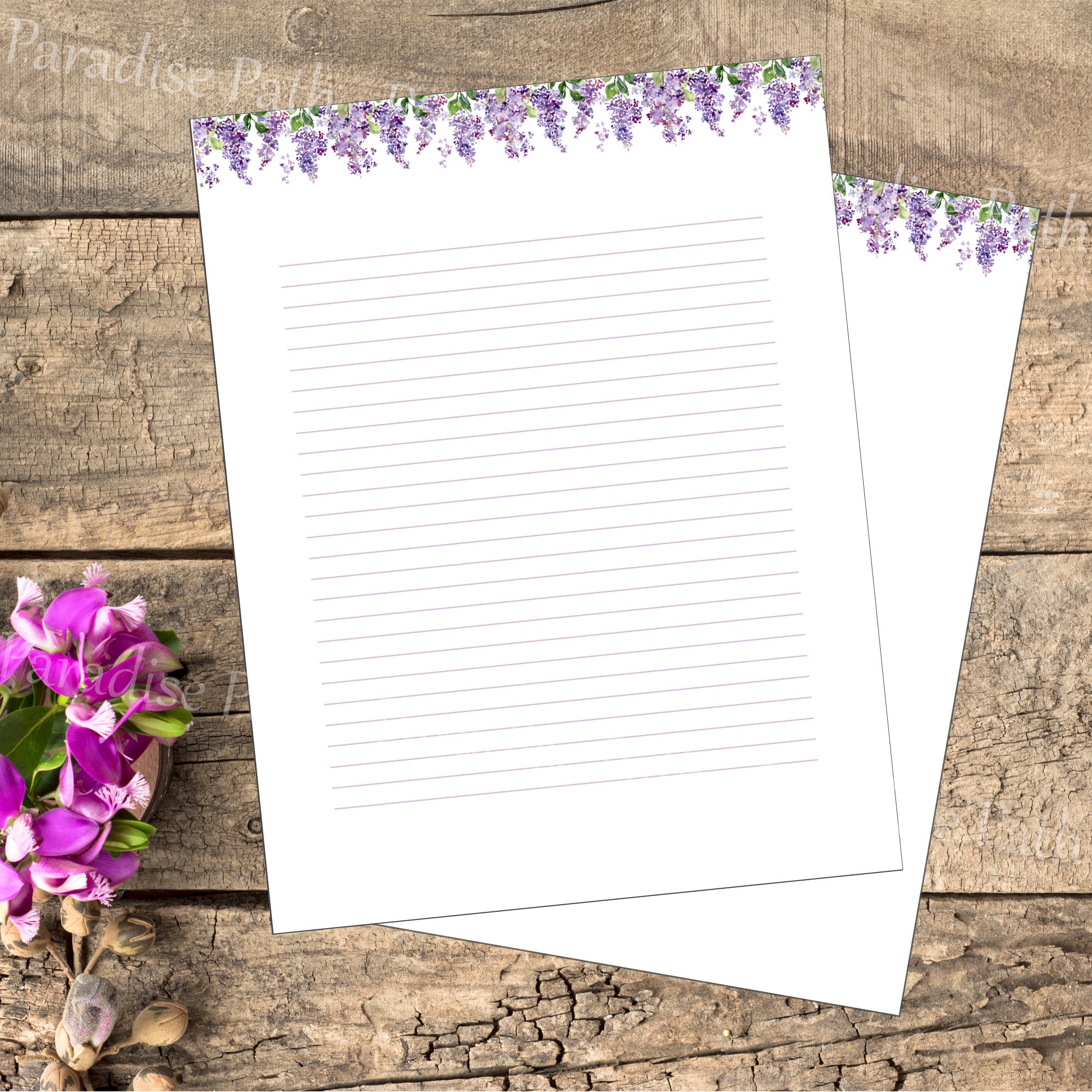 Purple Lilac Printable Stationery Set Complete printable Etsy