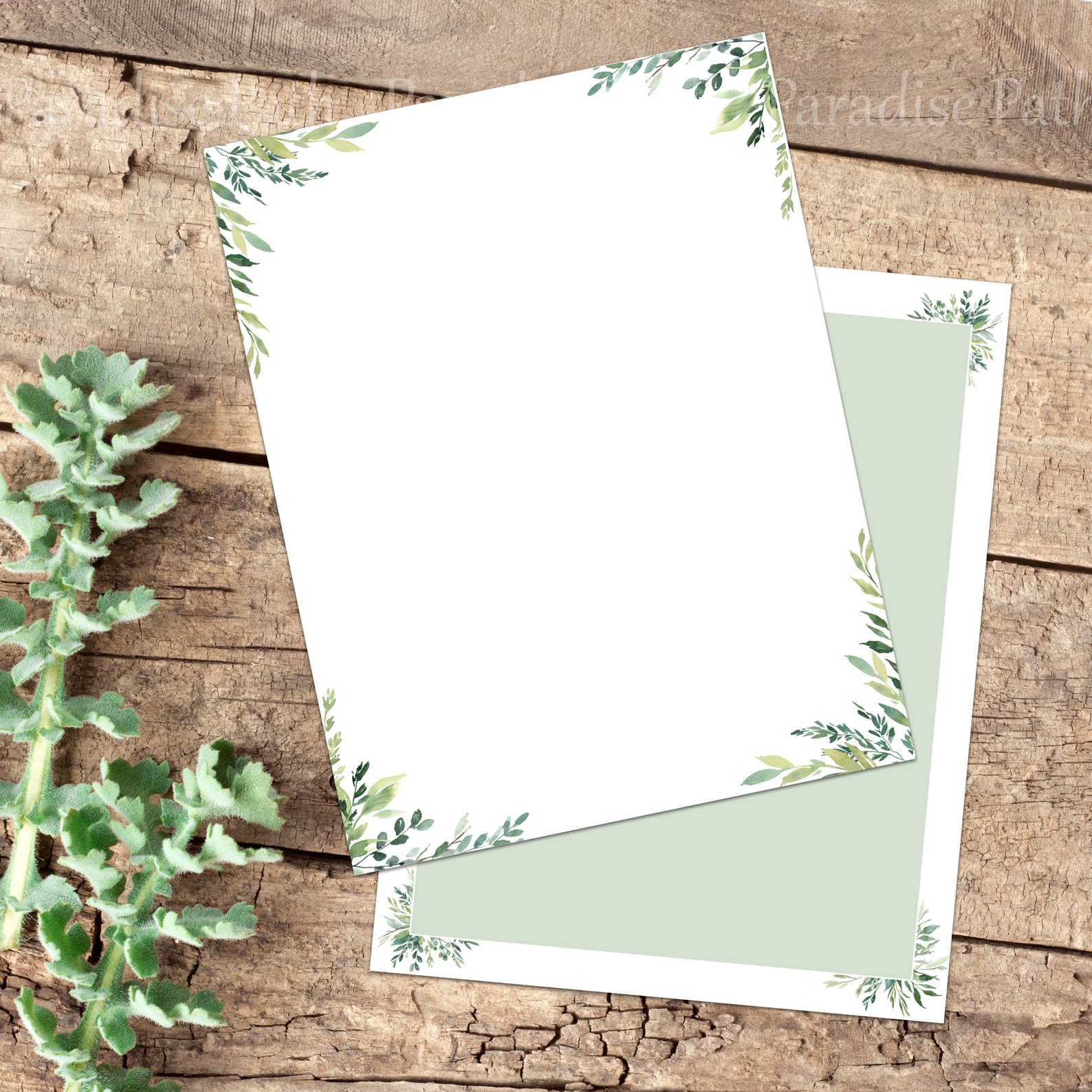 8 Designs Of Green Leafy Printable Stationery Set Green Etsy