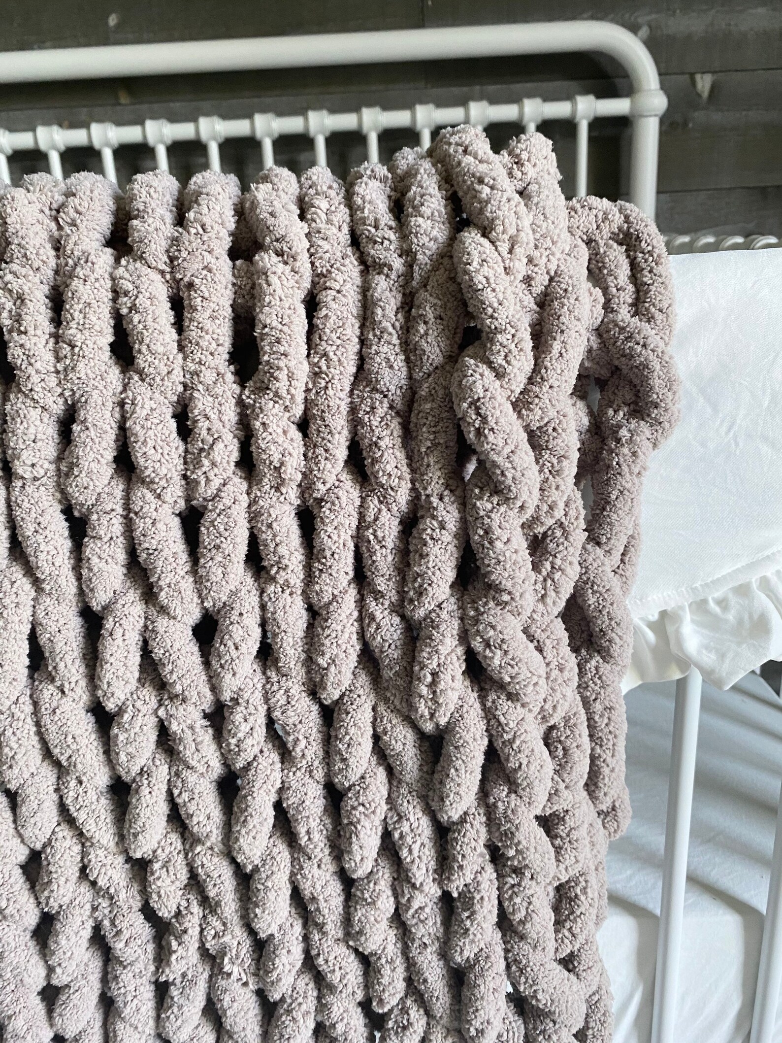 Chunky Knit Blanket Taupe Gray Etsy