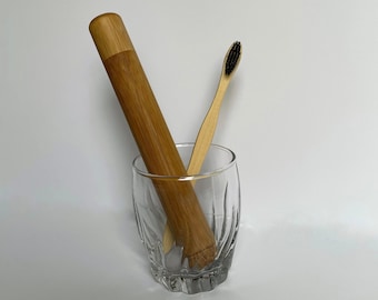 Natural Bamboo toothbrush with travel case Eco-friendly Vegan Zero Waste