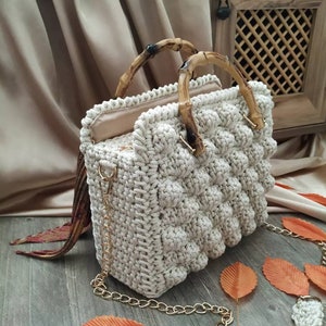 Unique Design Crochet bag, Elegant Knitted Bag, Luxury Crochet  handbag, Stylish top handle woven purse, Special Gift bag for her
