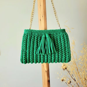 Bolso hecho a mano verde, bolso de punto elegante, bolso de diseñador, bolso de hombro, regalo para ella, regalo de San Valentín, bolso de ganchillo