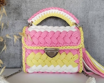 Multicolor bag, knitted handbag, Crochet shoulder bag, hand woven bag, handmade bag, unique gift for valentines day, trendy bag for women