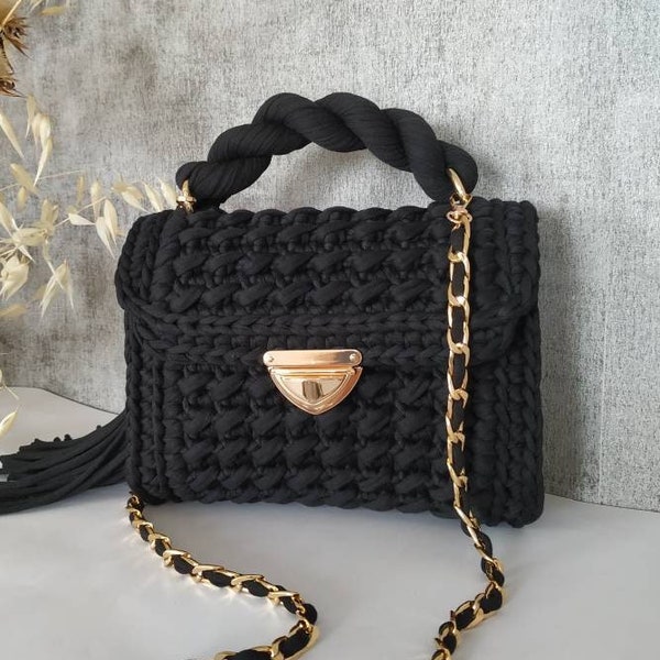 Black Crochet Bag - Etsy