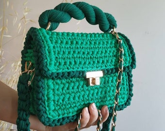 Handgemaakte tas, gehaakte tas, gebreide portemonnee, gehaakte handtas, handgeweven tas, groene schoudertas, handgemaakte geschenktas, kerstcadeautas