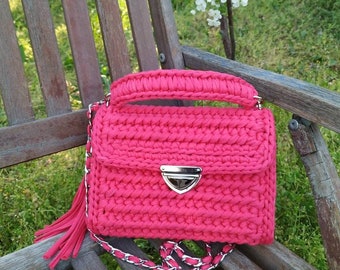 Handmade Crochet bag, Dark pink Knitted Bag, Handmade gift bag for women, Crochet handbag, gift bag for her, christmas gift bag