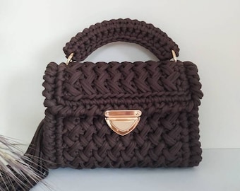 handgemaakte tas, bruine kleur tas, gehaakte tas, schoudertas, capri luxe tas, gebreide tas, vrouwen tas, tote tas, cossbody tas, handgemaakt cadeau