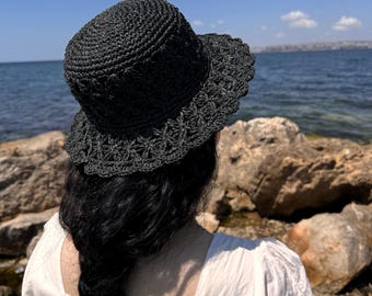 HNGM Cappello di Paglia Signore Floppy Estate Sole Spiaggia Cappello Paglia Pieghevole Pieghevole teorda al Sole Cappello da Sole Signore Bow Knot