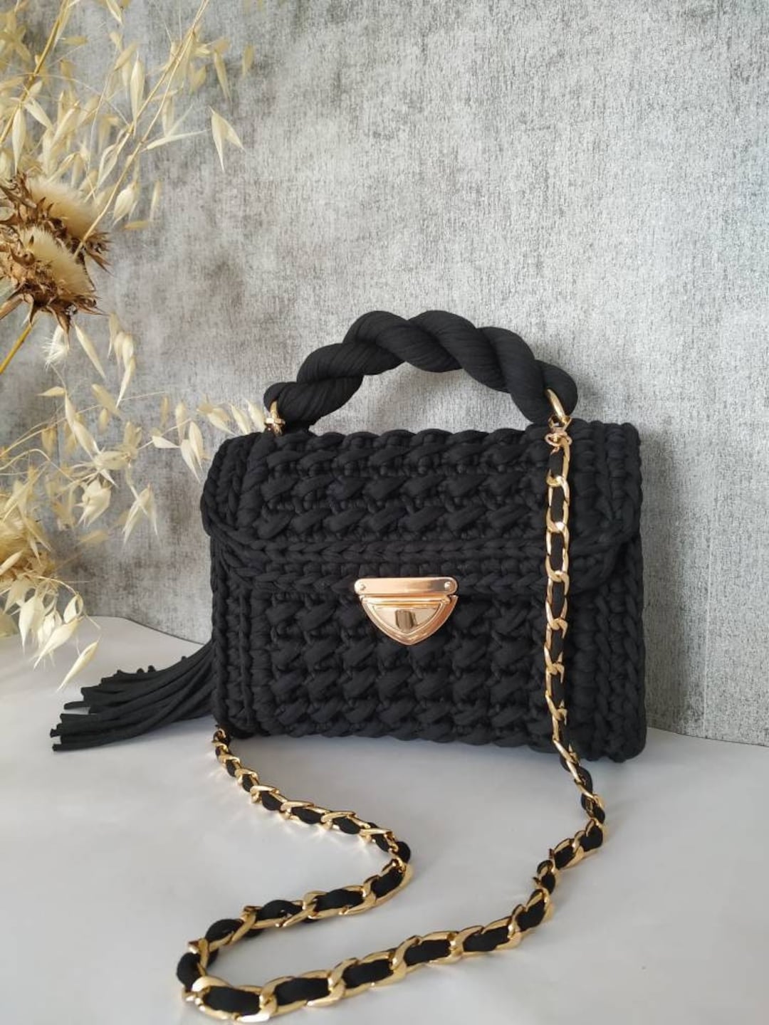 Black crochet handbag hotsell