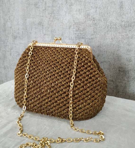 Brown Vintage Leather Crochet Bag Woven Bag Tote