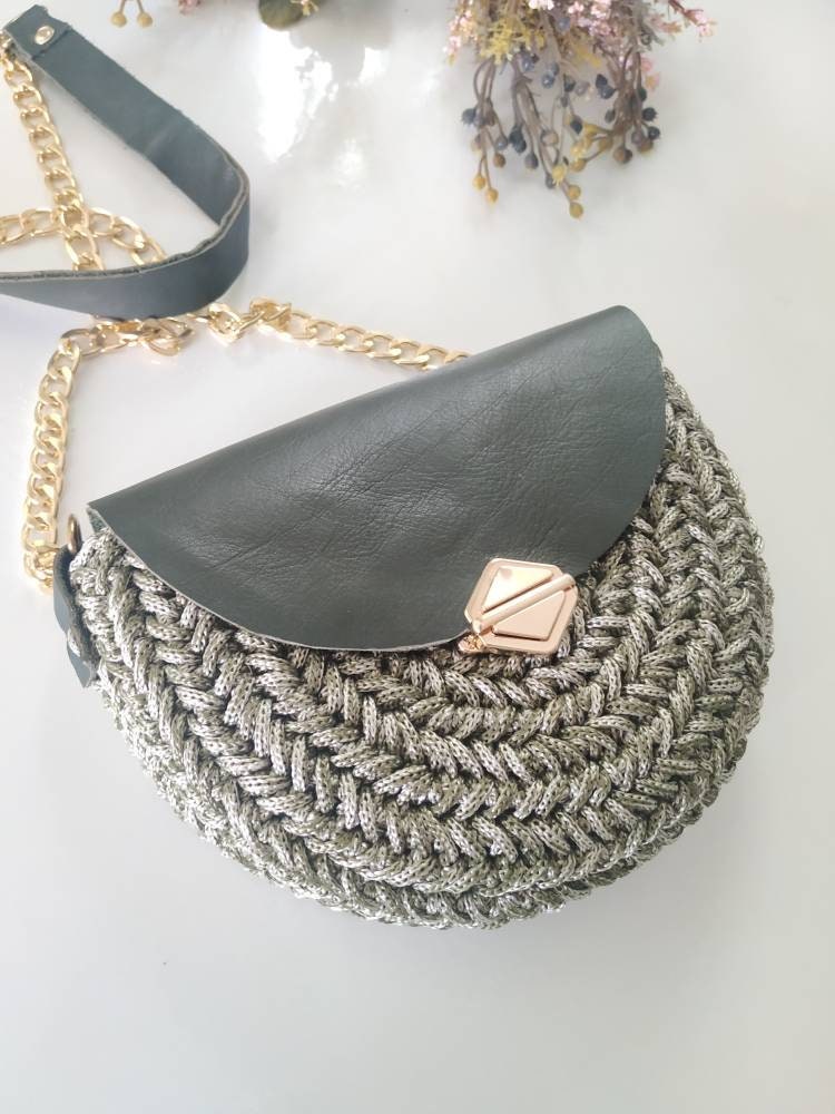 Crochet Bag With Leather Crochet Handmade Bag Designed Bag Luxury Bag Leather Tote Bag Crochet Tote Bag Shoulder Bag Straw Bag Etsy