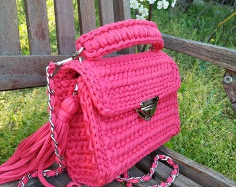 Handmade Bag Crochet, Hand woven bag, pink crochet handbag, knit handbag, Handmade gift bag, crochet Luxury Bag, crochet purse