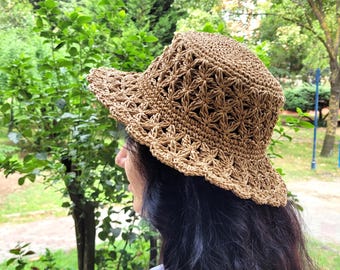 Crochet Straw Raffia Bucket Hat: Handmade Foldable Summer  display picture 1