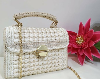 Handmade Bag, Cream Color Bag, Crochet Bag, Shoulder Luxury Bag, Knitted handbag, wedding bag, crochet Tote Bag, Handmade Gift