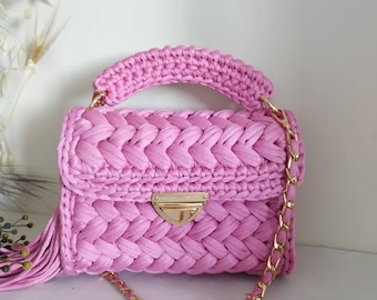 Handmade crochet pink color bag, Capri Luxury Women's Bag, handmade gift bag, stylish knitted bag, crochet crossbody bag, christmas gift bag