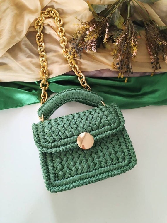Green Crochet Bag Unique Designed Bag Elegant Evening Bag Stylish Knitted Bag Hand Woven Bag Gift for Her Etsy Canada