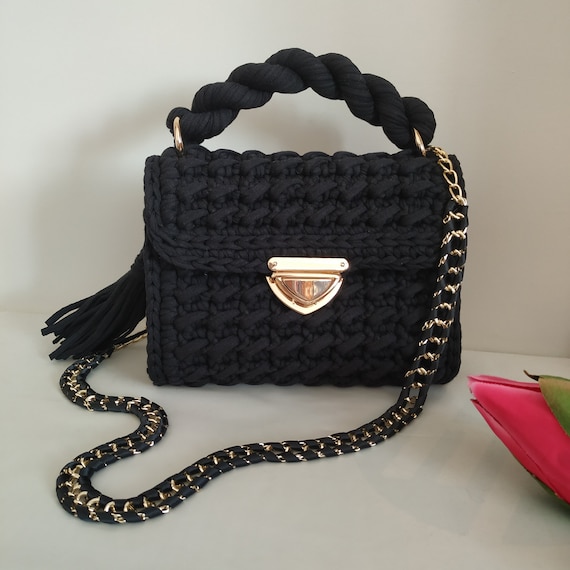 Buy Handmade Knitted Bag Luxury Bag Black Color Bag Crochet Online in India  