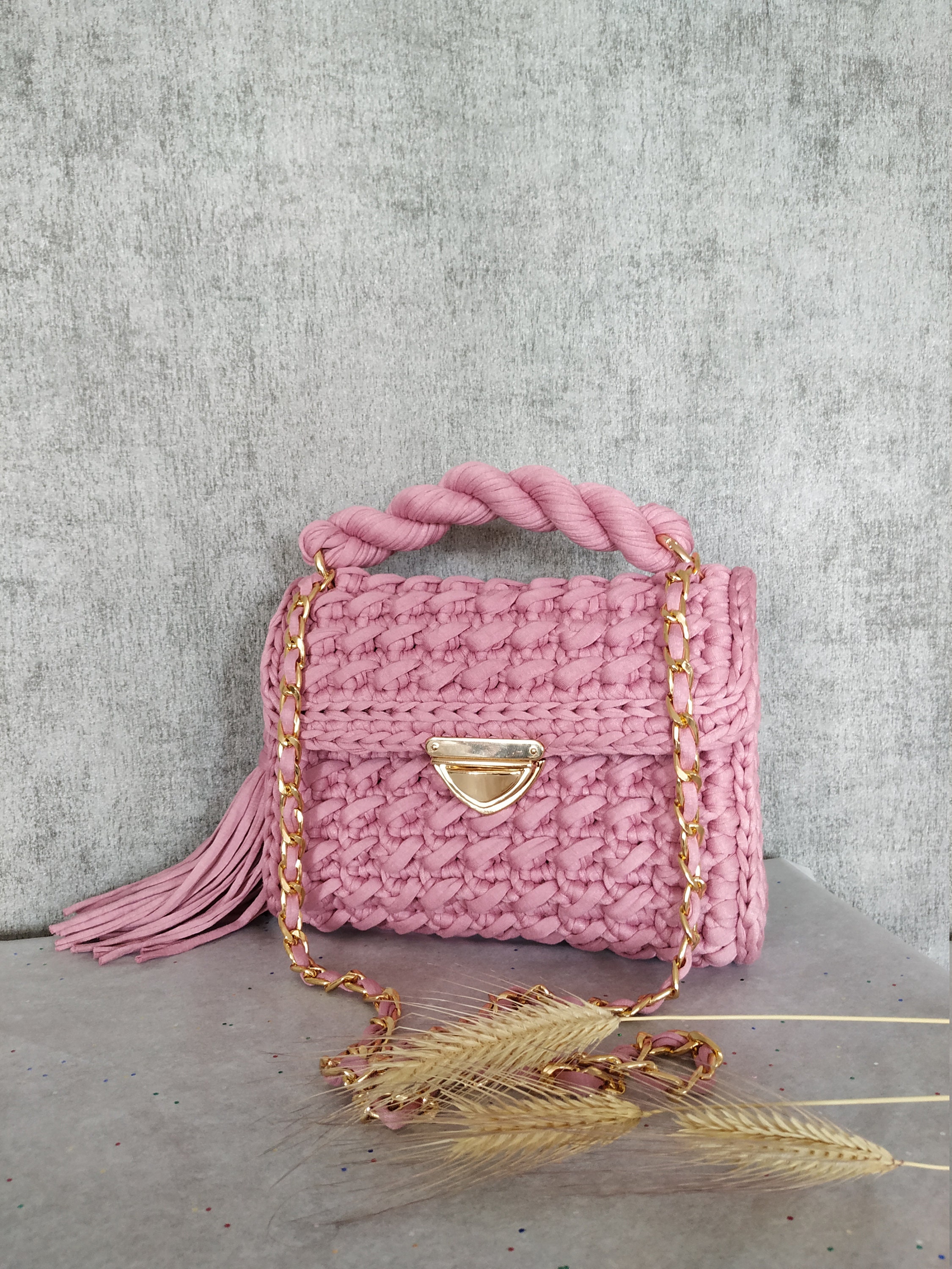 Handmade Pink Bag Crochet Bag Crochet Baguette Bag Crochet - Etsy