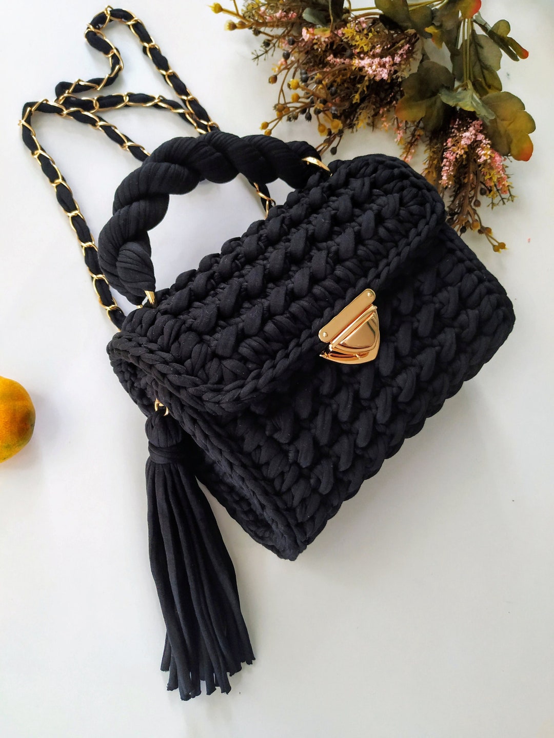 Handmade Black Shoulder Bag With Tassel - Etsy