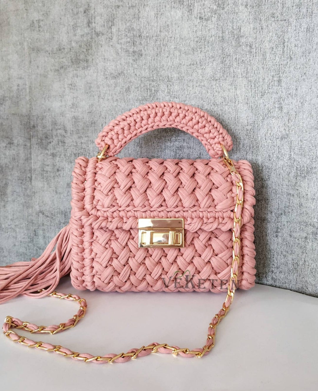Handmade Bag Crochet Knit Hand Bag Pink Crochet Bag Luxury Etsy