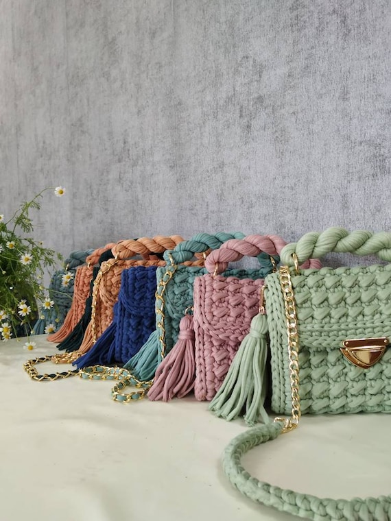 Hand Knitted Bag Orange Bag Handmade Bag Cross Body Bag Crochet Bags Gift for her Luxury Crochet Purse Combed Yarn Shoulder Bag