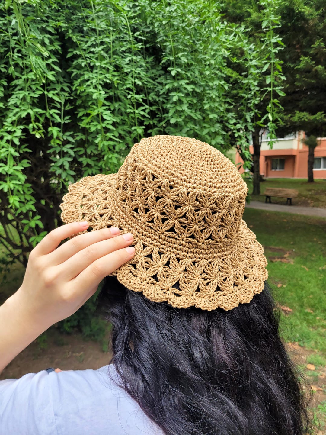 Raffia Straw Cowboy Hat, Crocheted Sun Hat, Beach Hat, Foldable Handmade Crochet Raffia Hat, Straw Floppy Hat, Bow Hat  main image 4